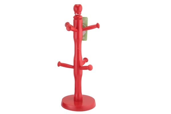 TOP SAVER Mug Tree Cup Holder Elegant Wooden Stand for Coffee Mugs & Tea Cups Stylish Space-Saving Beechwood Mug Holder with 6 Hooks (Red)