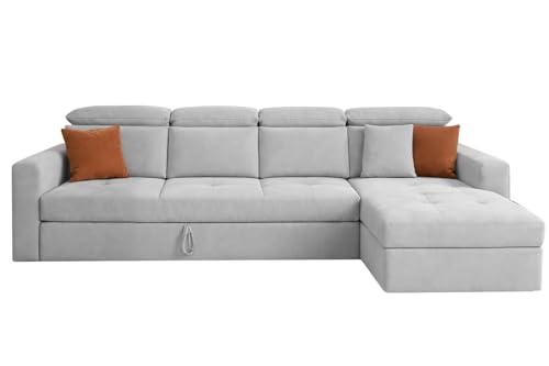 Image of Casaliving Gagnon RHS 6 Seater L Shape Corner Sofa Cum Bed for Living Room (Grey Fabric) Premium Fabric Sofa