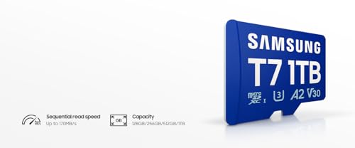 Image of Samsung T7 microSDXC, 1TB, 170 MB /s Read, A2, U3, V30, Memory Card for Gamers & Video Creators, Compatible with Smartphone, Tablet, Laptop, Action Camera, Drone & Gaming Console (MB-MB1T0T /WW)