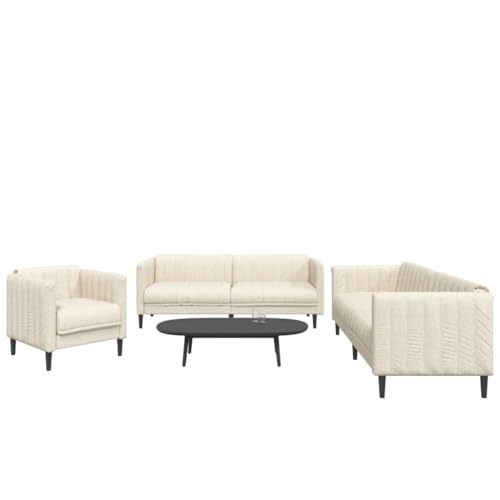 vidaXL Sofagarnitur 3-TLG., Sessel Couch Sofa für Wohnzimmer, Loungesofa Polstersofa mit Stützbeinen, Couchgarnitur Sitzmöbel, Modern, Creme Stoff – Bild 5