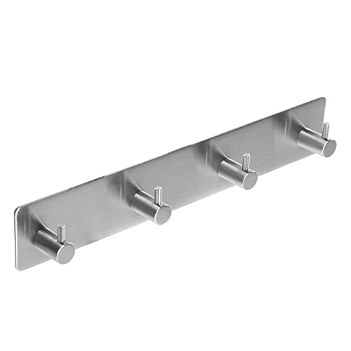 Yenzeen Adhesive Towel Hooks For Bathrooms Shower No Drill Heavy Duty Wall Hooks Self Adhesive Towel Rack Stick On Wall Coats Hooks Brushed Nickel Adhesive Hanger For Kitchen,Door,Key,4 Hooks Silver cover