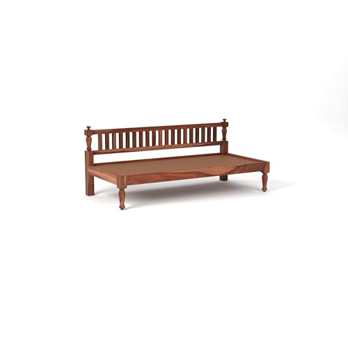 Image of Solid Sheesham Wood Sofa 3 Seater Sofa Diwan Bed for Home Living Room Wooden Couch Diwan Sofa Settee for Living Room and Office | Rosewood Three 3 Seater Sofa (A-Honey)