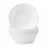 Corelle Vitrelle 6-Piece Soup/Cereal Bowl Set Triple Layer Glass and Chip Resistant, 18-Oz Lightweight Round Bowls, Winter Frost White