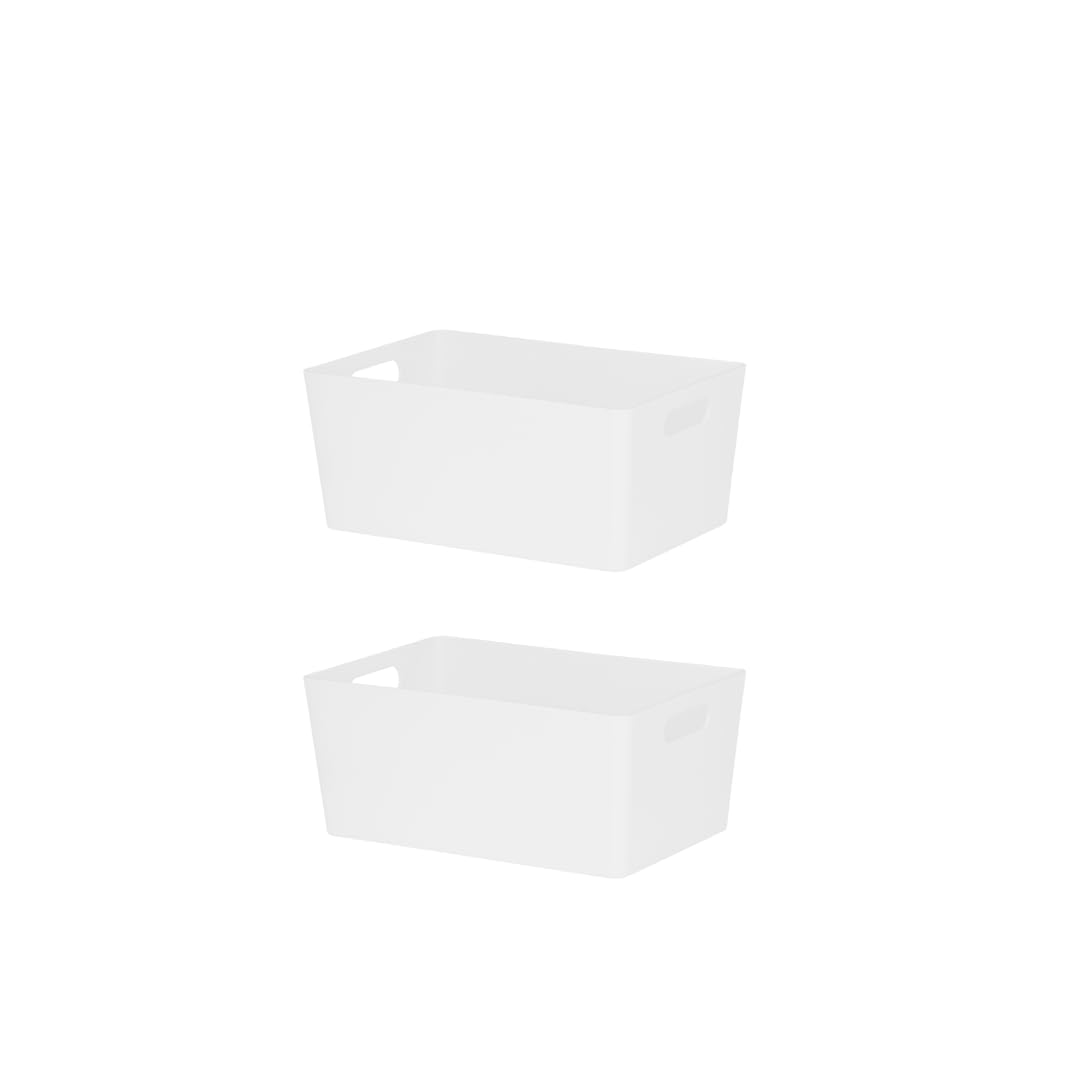 Aurora-Studio Basket 4.02 Rectangular Office Home & Kitchen Tidy Organiser 25.5 x 17 x 11cm (Pack of 2) (Ice White)