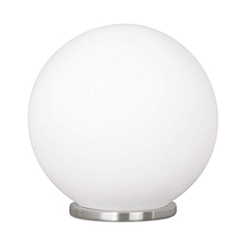 Eglo Rondo Lampada da tavolo a 1 luce, lampada da comodino in vetro, colore: bianco, vetro: bianco opalescente opaco, attacco: E27, interruttore incluso