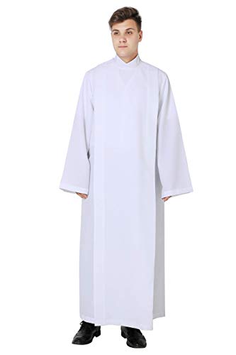 IvyRobes Front Wrap White Clergy ALB Church Worship Alb Garment Small (5'6