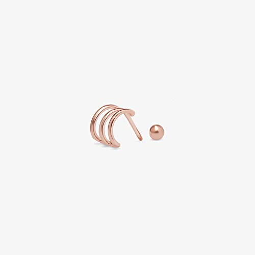 Estella Collection 14K Rose Gold Triple Wire Cuff Cartilage Stud Earrings Helix Tragus Piercings Jewelry Gifts For Women Minimalist Hypoallergenic Jewelry For Men Women (Single Piece) #TOP6