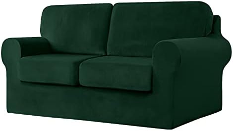 SYLC Sofa Cover with Separate Seat Cushions and Backrests Stretch Velvet Sofa Slipcover Couch Covers Furniture Protector Split Combined (Dark green,Large 4 Seat Set 7 PCS)