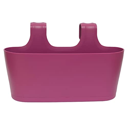 ENGELLAND 1 x Blumenkasten zum Auf-Hängen, Farbe: Lila, Blumentopf, oval, Balkon, Übertopf, Pflanzkasten, mit Wasserspeicher/Wasserauffangschale