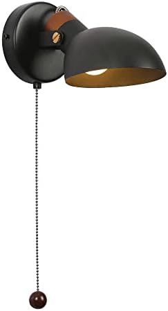 Aisilan LED Modern E12 Bulb 5W Wall Sconce with Pull Chain Switch Matte Black Hard Wired Directional Wall Light for Bedroom Living Room Hotel BD205B