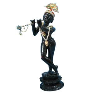 Natural Pure Black Soapstone Krishna Statue 11" Inch Beautiful Made from Artisan Handicrafts Standing Murti Krishna Kanhaiya Murti Marble Stone Traditional Vrindavan Bihari Statue
