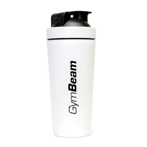 GymBeam Edelstahl Protein Shaker 750 ml Eiweiß Shaker auslaufsicher mit Sieb geruchsneutral langlebig spülmaschinenfest BPA-frei Farbe Weiß