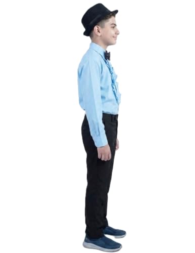 Image of BookMyCostume Ballroom Western Dance Costume for Kids - Includes Frill Shirt, Black Pant, Hat & Bow Tie Set | Fancy Dress Outfit for Stage Performance, Themed Parties, Annual Day & Birthday Events
