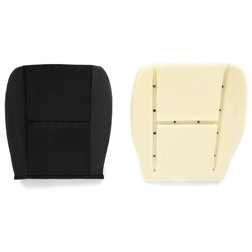 KUAFU Front Driver Side Bottom Seat Cover & Seat Foam Cushion Compatible with 2007-2014 Chevrolet Silverado 1500 2500HD 3500HD LT LS LTZ Z71 Hybrid Work Truck Base Black Bottom Cloth Beige Foam