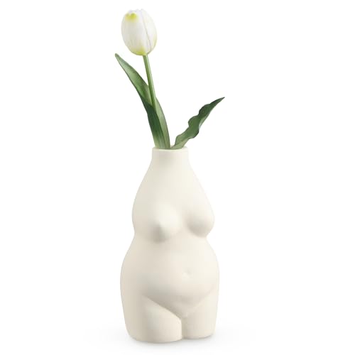 Navaris Florero Mujer - Jarron Cuerpo de Mujer de cerámica - Florero Busto de Mujer Curvy - Jarron Decorativo para Flores Feminista - 8 x 8 x 16 cm
