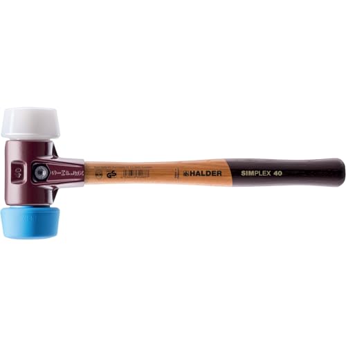 Image of Halder Simplex Mallet 50mm - Dual Faces, TPE-Soft & Superplastic Oversized Inserts, Cast Iron Housing with Protection Sleeve, Hickory Handle, Tiling, Stone & Construction - 3017.051