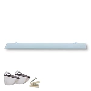 Euro Tische Glazen Wandplank met Wit Glas, Glazen Plank voor Badkamers, Heldere Doucheplank met 6mm ESG Veiligheidsglas en Metalen Beugels, Verschillende Maten (90 cm)