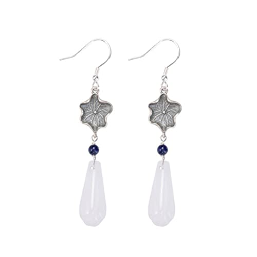 Boucle d'oreille vintage S925 en jade blanc fait main magnolia