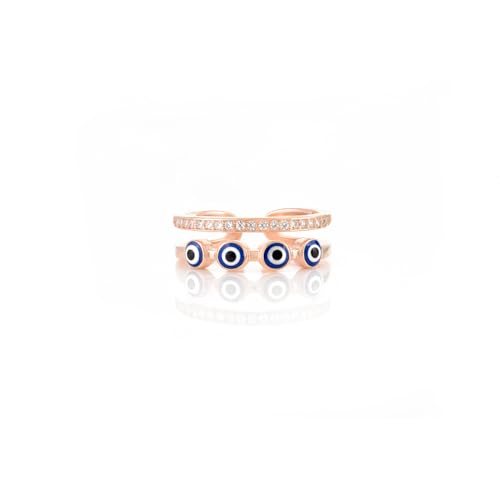 Image of American Diamond Evil Eye Open Ring for Women, Adjustable Blue Double Band Ring, Gift for Her