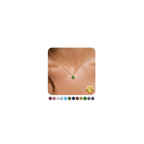 Kenivira Collar de Oro Para Mujer Con Piedra de Nacimiento Chapado en 18 Quilates - Colgante de Circonita Cúbica - Regalos de Cumpleaños - Joyería