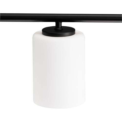 Image of Progress Lighting Replay Collection 48 in. 6-Light Textured Black Etched White Glass Modern Bath Vanity Light