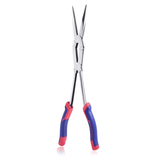 GOLD DEER 13Inch Extra Long Needle Nose Pliers Straight Dual Material Long Reach Pliers with Serrated Jaw Double-joint Long Nose Pliers for Hard to Reach Narrow Spaces