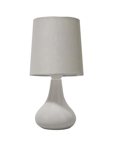 Image of Homesake Modern Small Ceramic LED Table Lamp, Classic Bedside Desk Lamp for Living Room Bedroom, Farmhouse Nightstand Lamps Fabric Shade (Gray)