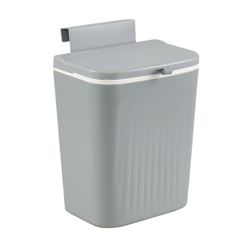 Eudokky 12 Liter Wall Mounted Waste Bin, Hanging Trash Can with Lid, Under Kitchen Counter Bin, Gray