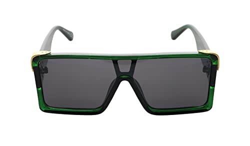 Oversized Big Thick Flat Top SHIELD Square Luxury Designer Sunglasses with Dark Gold Metal2