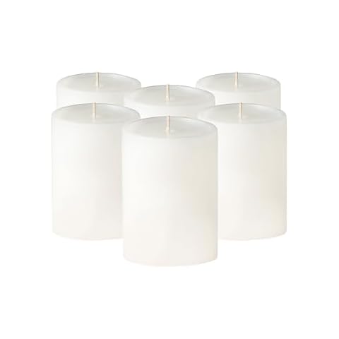 Simply Soson 3x4 inch White Pillar Candles Set of 6, Smooth Texture, Unscented White Candles, Dripless Candles, 3 inch Pillar Candles Ideal as Wedding, Parties, Spas, Dinner, Home Decoration, Church Cover