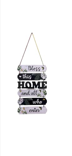 Image of Bless this home Wall Hanging for Home Decor | Hamsa Hand Decoration for Livingroom | Modern Artworks Items | Peace Charm Door Accent Decorative Hangings