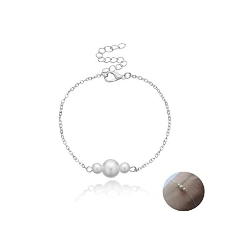 Yheakne Bracelet De Perles Boho Bracelet De Chaîne Argenté À Trois Perles Bracelet De Perles D'De Tous Les Bracelet Minimaliste Chaîne De Bijoux Pour Femmes Et Filles Cadeaux De Demoiselle D'honneur