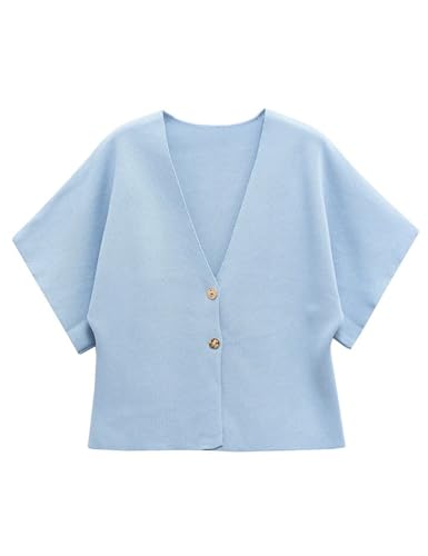 Image of Wanzetaly Womens Oversized Cardigans Short Sleeve Lightweight Button V Neck Casual Knit Sweater Outerwear