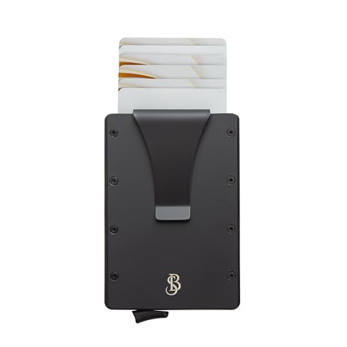 BONNY & SLIDE Kartenetui RFID Schutz - Karten Portemonnaie Geldklammer - Mini Kreditkartenetui - Slim Wallet Damen und Herren - Card Holder - Cardholder - Kartenhalter für 6-7 Karten (Schwarz)