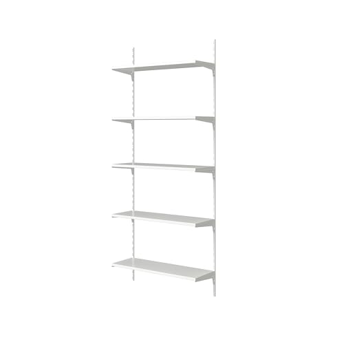 SPACEO - Regalsystem H.200 x B.80 x T.30 cm - 4 x Wandschiene 100 cm - 10 x Regalträger - 5 x Regalboden 80 cm - Max.60 kg - Wandregal