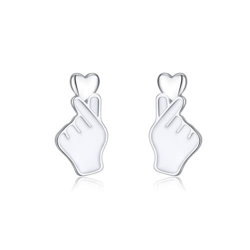 SLUYNZ Sterling Silver Love Heart Stud Earrings for Women Teens Finger Heart Earrings Studs for Valentine’s Day