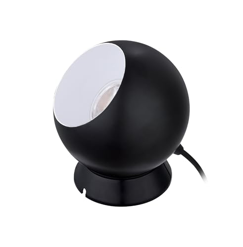 Eglo Lampe de table Petto 1, luminaire pour chevet ronde avec abat-jour, sphérique en métal noir-blanc, boule ampoule GU10, blanc chaud, 13,5 cm