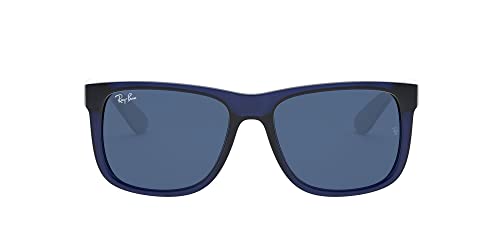 Image of Ray-Ban Unisex RB4165 Justin Rectangular Sunglasses, Rubber Transparent Blue /Dark Blue, 55 mm