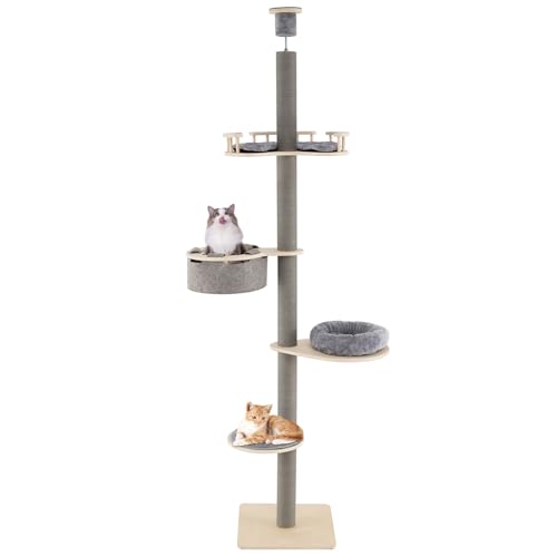 COSTWAY Kratzbaum deckenhoch, 236-271 cm, von Boden bis Decke, 5-stöckiger Katzenbaum, Katzenkratzbaum hoch, Kletterbaum mit Hängematte &...