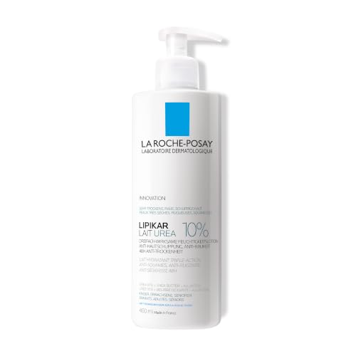 La Roche Posay Lipikar Lait Urea 10 %, Feuchtigkeitsspendende Körperlotion mit 10 % Urea, Beruhigende Körpermilch für sehr trockene Haut, Dreifach wirksame Hautpflege, 400 ml