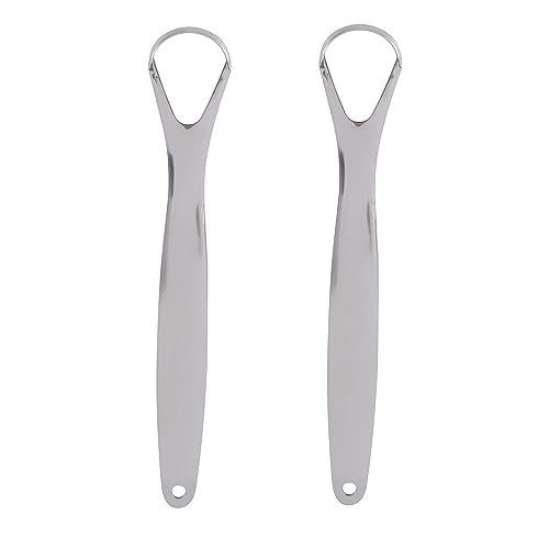 Leadigol 2 raspadores de lengua de metal, limpiador de lengua oral de acero inoxidable, cepillo de lengua reutilizable para cuidado bucal