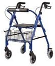 4 Wheel Rollator, Jazzy Blue, Soft Seat, Aluminum Rollator with Backrest