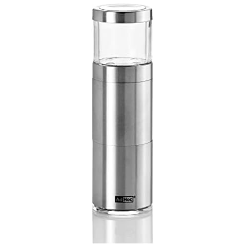 AdHoc PM87 MUSKATINO Nutmeg Grinder | Stainless Steel/Acrylic | Aroma Cap, Compact | (H) 125 mm x (D) 38 mm | Clear/Silver Cover