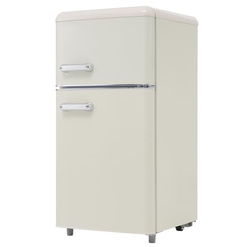 Mini refrigerador compacto de 72 L, clásico, retro, de 2 puertas, con estantes de vidrio ajustables y extraíbles. Ideal para dormitorios, garajes y oficinas.,White