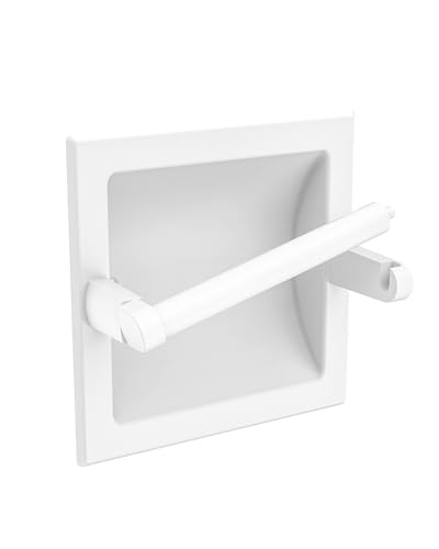 WZRUA Recessed Toilet Paper Holder White,Pivoting Toilet Tissue Holder,Made of SUS304 Stainless Steel, in Wall Toilet Paper Holder with Bracket