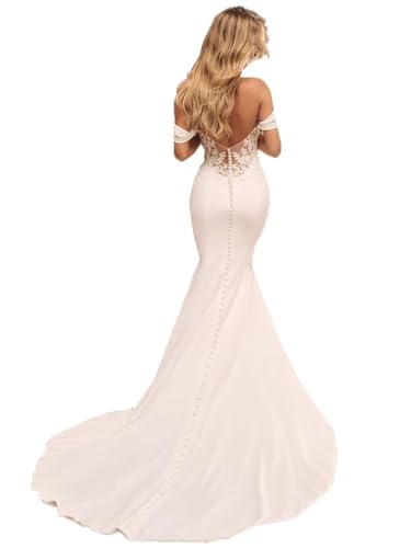 Satin Wedding Dresses for Bride V Neck Mermaid Beach Bridal Gowns with Train