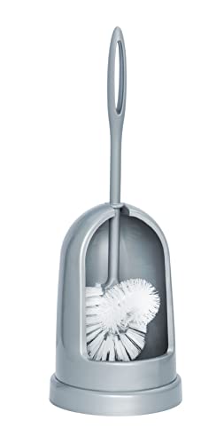 WENKO WC-Garnitur Standard, dekorativer WC-Bürstenhalter ideal für Bad & Gäste-WC, Garnitur Inkl. weißer WC-Bürste mit zusätzlicher Randreiniger-Bürste, aus Kunststoff gefertigt, Ø 12 x 39 cm, Grau
