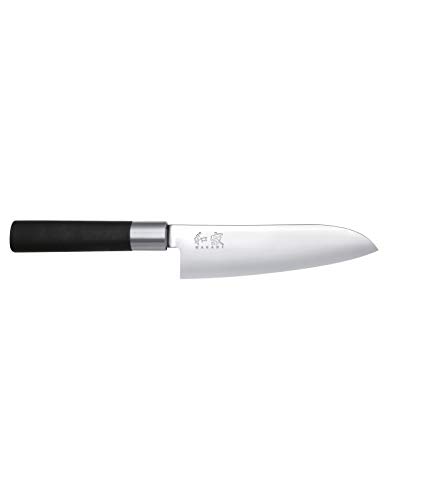 KAI Wasabi Black Santoku 16,5 cm Klingenlänge - rostfreier 6A/1K6 Edelstahl poliert 58 (±1) HRC - schwarzer Polypropylen Griff - japanisches Kochmesser - Made in Japan
