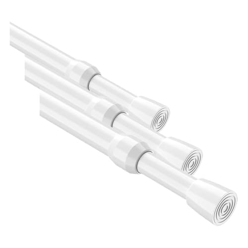 Image of MEXAU 1Pcs Spring Tension Curtain Rod 26-39 inch Spring Tension Rods White Tension Rods Adjustable Spring Rod Extendable Tension Rod For Kitchen, Window, Bookshelf,Closet. (Pack of 3)