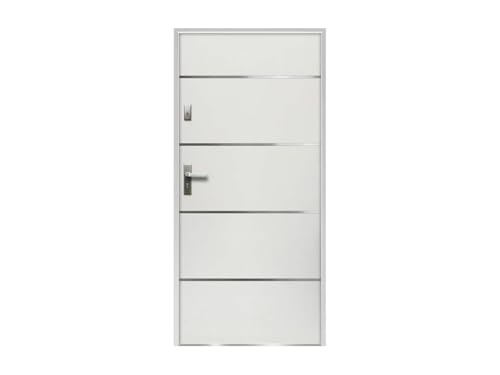 Vente-unique-Puerta de entrada de acero y inox Alt. 207 x Ancho 100 cm blanco - abre a la derecha - NAXARA